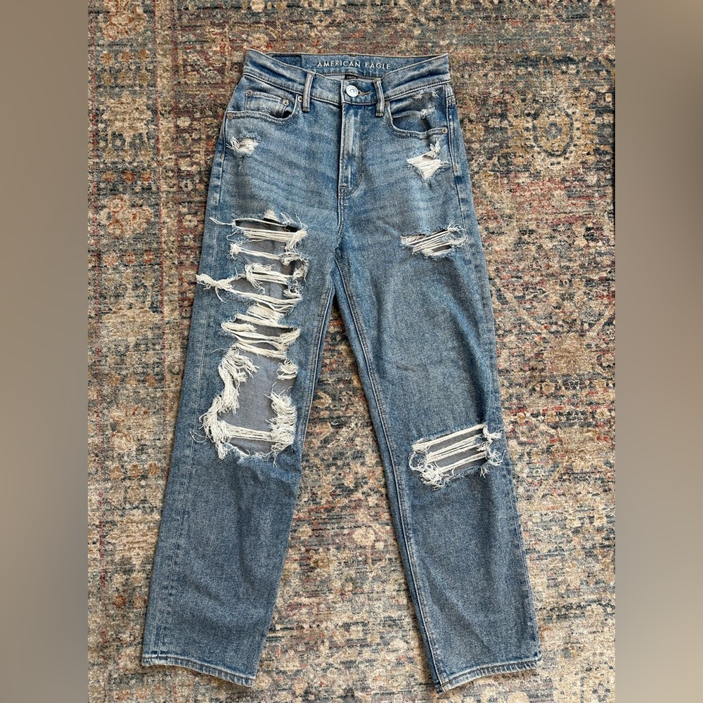 American Eagle Outfitters Ripped Blue Boyfriend Jeans
